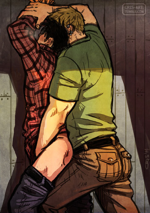 2boys anal arms_up ass bad_id bad_tumblr_id bara black_hair blonde_hair blush brown_pants clothed_sex clothes_pull couple cris_art crotch_grab denim ear_piercing feet_out_of_frame grabbing_another's_arm green_shirt heads_together hulkling jeans male_focus marvel multiple_boys pants pants_pull piercing reach-around sex sex_from_behind shirt short_hair sideburns standing standing_sex thick_eyebrows toned toned_male wiccan yaoi