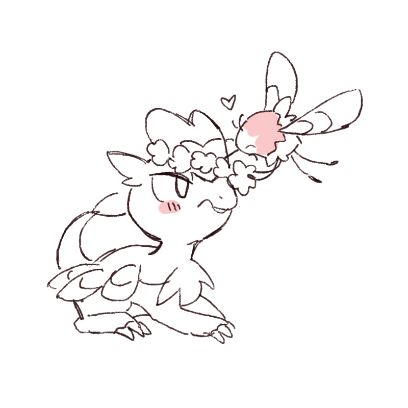 &lt;3 2023 ambiguous_gender blush cutiefly duo feral flower flower_crown generation_7_pokemon jangmo-o nintendo niogupoke plant pokemon pokemon_(species) sketch