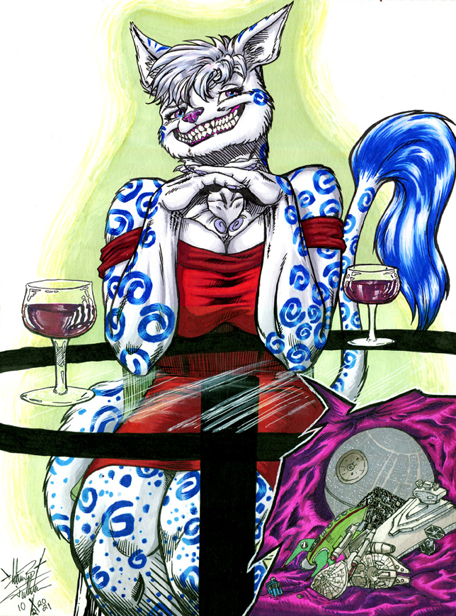 anthro bare_shoulders big_breasts blue_eyes blue_markings breasts clothing cobalt_(miateshcha) comedy_central container cup dinner dipstick_tail doctor_who dress drinking_glass female fingerpads food_in_stomach fur fur_markings furniture futurama glass glass_container glass_cup glass_table green_outline grin hair hands_together humanoid_pointy_ears internal looking_at_viewer markings micro multi_ear multicolored_eyes muscular muscular_female muscular_thighs object_vore organs outline pawpads pegasus316 pink_eyes pink_nose pointy_and_animal_ears red_clothing red_dress shrinking simple_background sitting size_transformation smile smug solo spacecraft star_wars stomach swirls table tail tail_markings tail_tuft tardis toothy_grin transformation tuft two_tone_eyes vehicle vore white_background white_body white_fur white_hair wine_glass