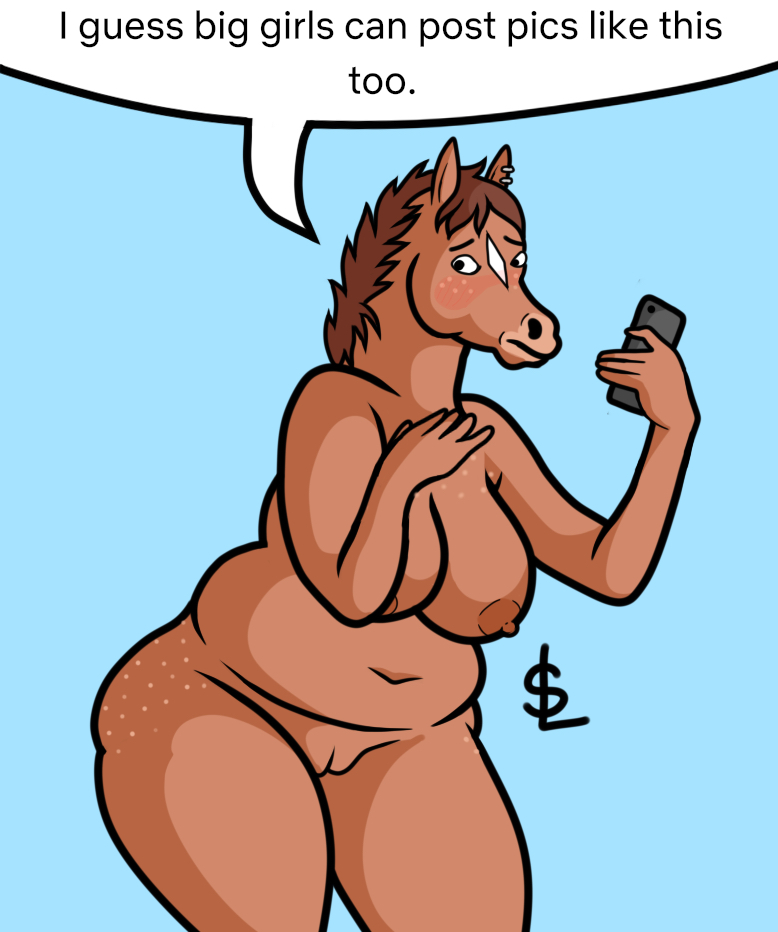 anthro blush bojack_horseman breasts cellphone chubby_female equid equine facial_markings female forehead_mark freckles freckles_on_butt genitals head_markings hollyhock_(bojack_horseman) horse mammal markings muzzle_(marking) navel netflix nipples nude omochao4(artist) phone pussy selfie slightly_chubby snout snout_markings solo speech_bubble