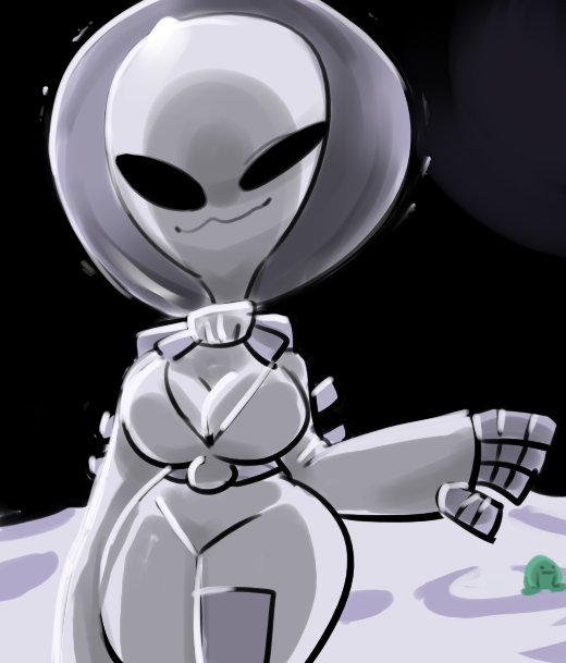 alien breasts cleavage clothed clothing female humanoid lostwisdom moon solo space spacesuit