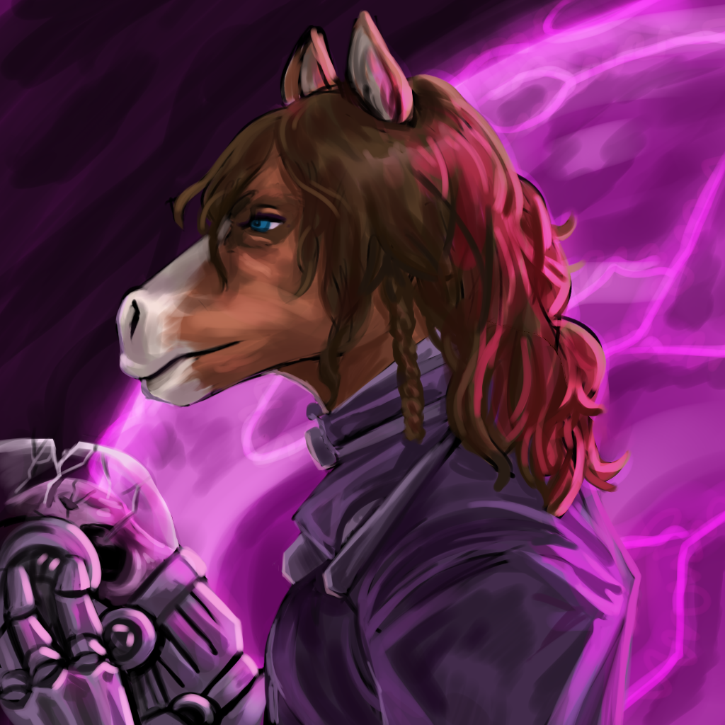 anthro brown_body brown_hair equid equine hair horse long_hair lostwisdom male mammal p solo space