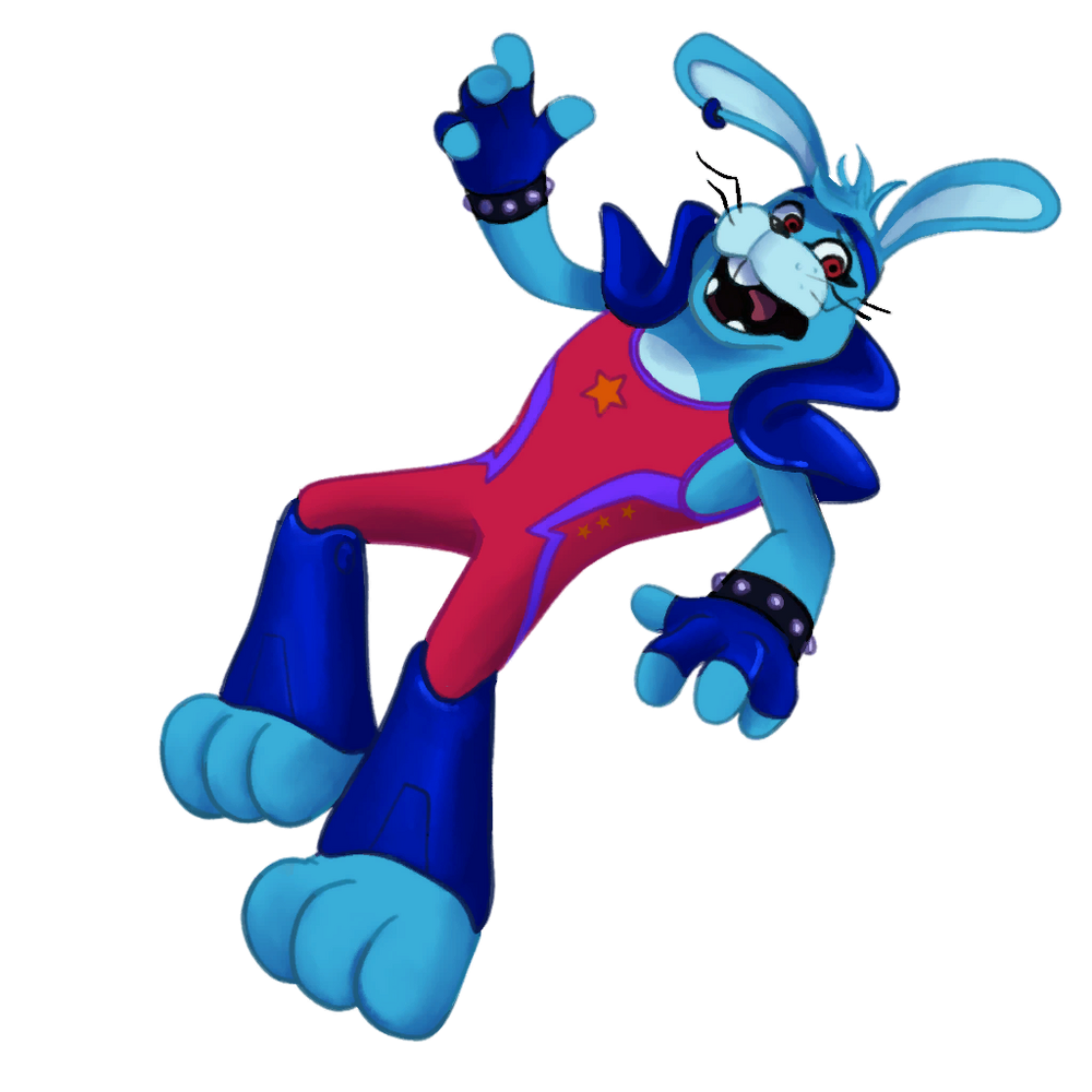 anthro blue_body bracelet buckteeth clothing ear_piercing falling fingerless_gloves five_nights_at_freddy's five_nights_at_freddy's:_security_breach five_nights_at_freddy's:_security_breach_ruin glamrock_bonnie_(fnaf) gloves handwear jewelry lagomorph leporid mammal official_art open_mouth piercing rabbit scottgames solo spiked_bracelet spikes steel_wool_studios teeth unknown_artist