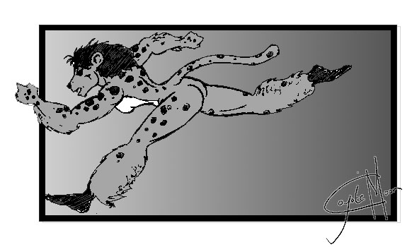 anthro breasts cheetah coyote_moon felid feline female fur hair mammal running signature simple_background solo spots spotted_body spotted_fur text white_body