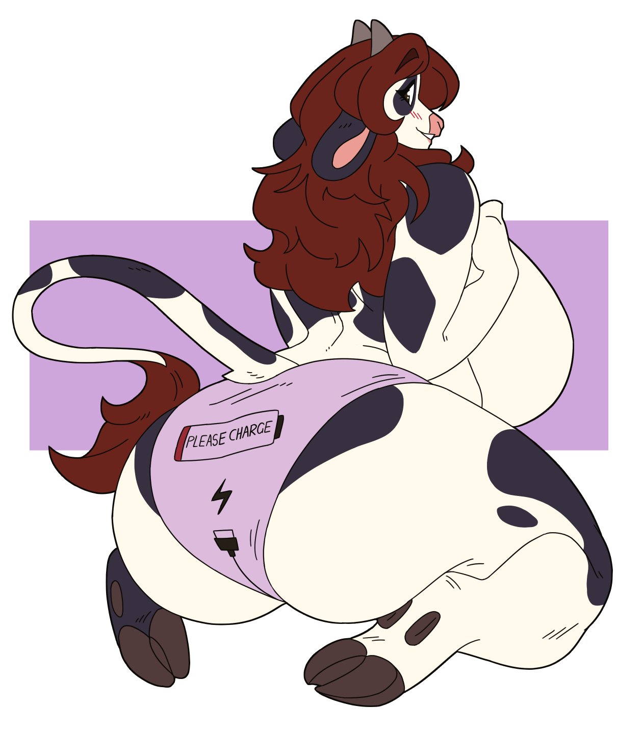 anthro big_breasts big_butt bovid bovine breasts butt cattle clothed clothing cloven_hooves female fur hair hi_res holstein_friesian_cattle hooves horn huge_breasts huge_butt kneeling looking_at_viewer looking_back looking_back_at_viewer mammal panties panties_only presenting presenting_hindquarters rear_view red_hair slightlysimian solo suggestive_clothing tail tail_tuft topless tuft underwear underwear_only white_body white_fur