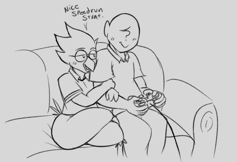 anon anthro arm_hold arm_holding avian berdly bird blush controller deltarune dialogue duo eyewear faceless_character faceless_male gaming glasses grabbing_arm human male male/male mammal nerd roccorox thick_thighs undertale_(series)