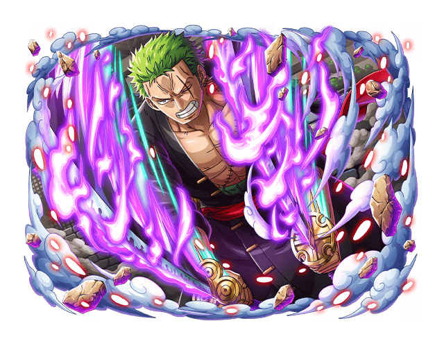 1boy clenched_teeth fire game_cg green_hair holding holding_sword holding_weapon katana looking_at_viewer official_art one_piece one_piece_treasure_cruise open_clothes purple_robe robe roronoa_zoro scar scar_across_eye short_hair solo sword teeth weapon