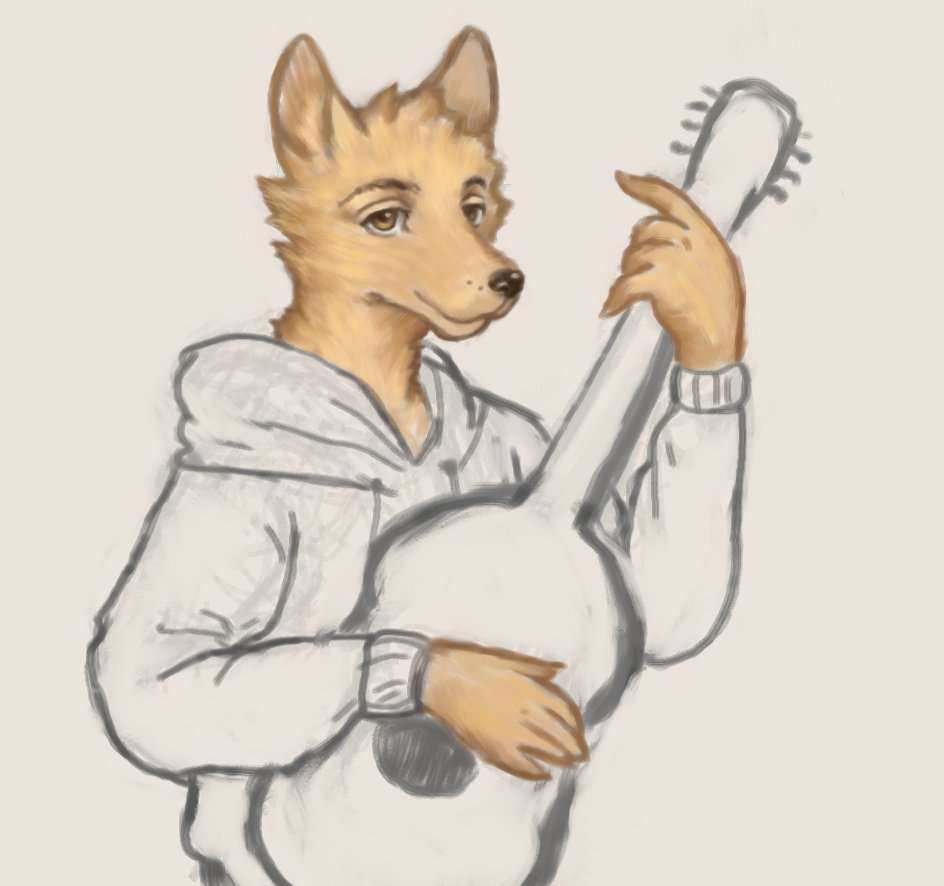 anthro brown_eyes canid canine clothed clothed_male clothing fox fur guitar hoodie male mammal moz_(bronzeagefox) musical_instrument orange_body orange_fur plucked_string_instrument red_fox reynard_goodfellow simple_background smile solo string_instrument sweatshirt topwear white_background
