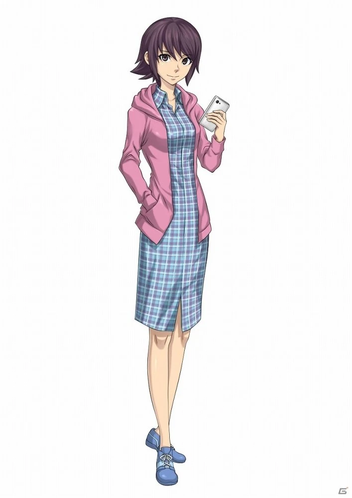 1girl dress female_protagonist_(smt_ldx2) full_body holding holding_phone jacket non-web_source official_art open_clothes open_jacket phone protagonist shin_megami_tensei shin_megami_tensei:_liberation_dx2 short_dress simple_background solo tensei: white_background