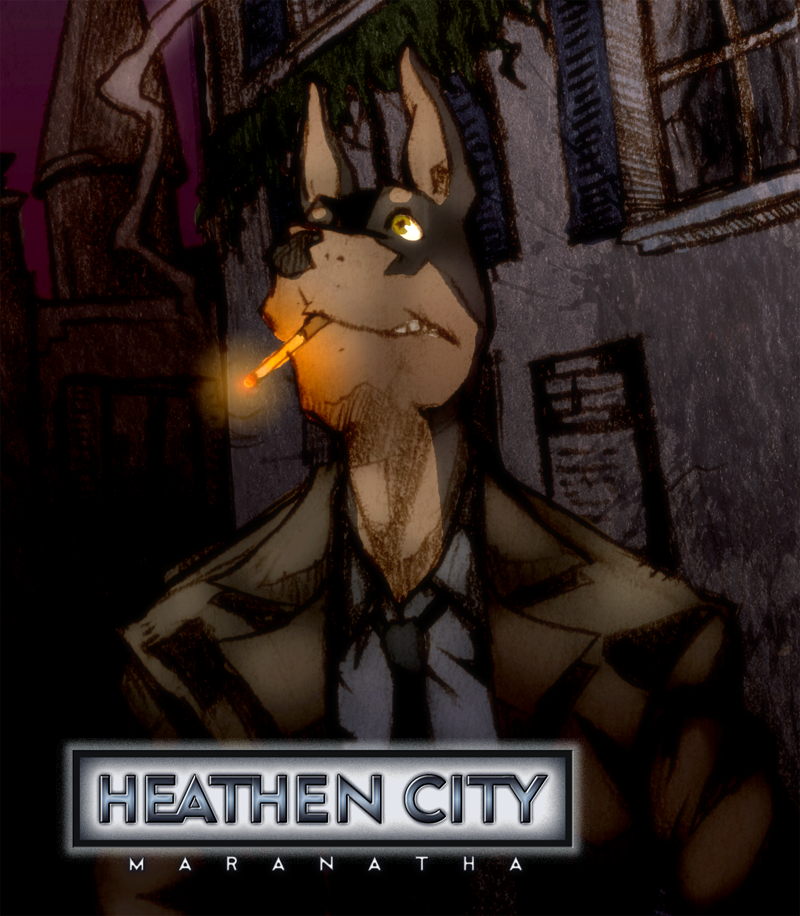 anthro ayato black_necktie canid canine canis cigarette cigarette_smoke clothing distasty dobermann domestic_dog ember_(disambiguation) english_text heathen_city jacket male mammal necktie night outside pinscher purple_sky solo tan_clothing tan_jacket tan_topwear text topwear white_dress_shirt window yellow_eyes