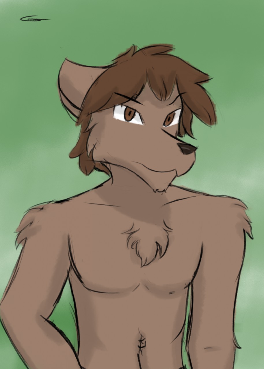 anthro brown_body brown_eyes brown_fur brown_hair canid canine canis cheek_tuft chest_tuft clothing facial_tuft fur green_background hair half-length_portrait hi_res keesthewolf looking_at_viewer male mammal portrait simple_background solo stare tuft twokinds webcomic webcomic_character wolf zen_(twokinds)