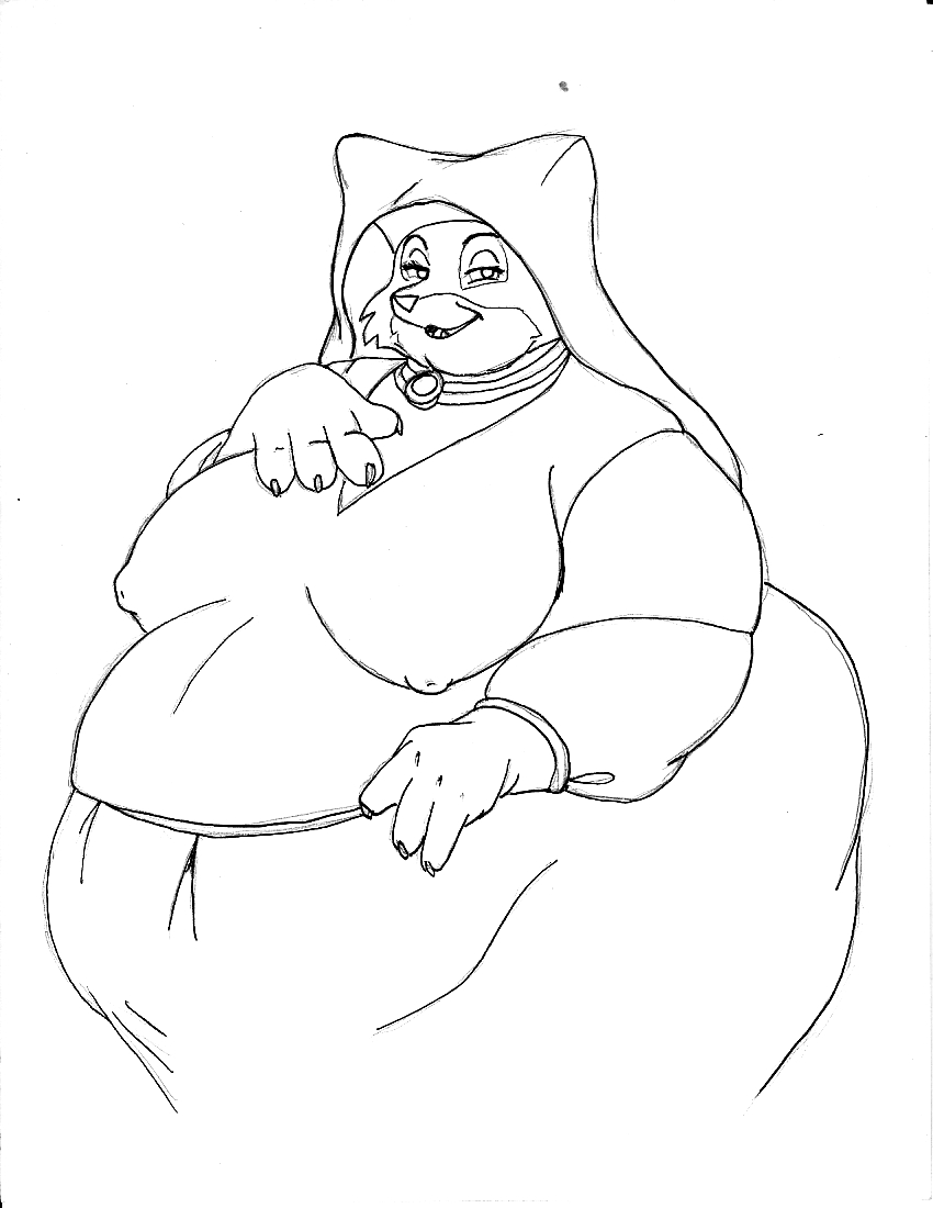 2014 anthro belly big_belly big_breasts breasts canid canine clothing danellz disney dress female fox headdress maid_marian mammal narrowed_eyes nipple_outline obese obese_anthro open_mouth overweight overweight_anthro robin_hood_(disney) simple_background sketch solo white_background