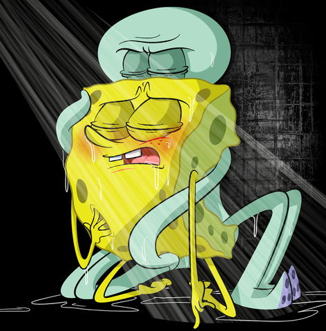 anthro bathing blush buckteeth cephalopod coleoid duo eyes_closed kneeling low_res male male/male marine mollusk nickelodeon octopodiform octopus on_model open_mouth sea_sponge showering spongebob_squarepants spongebob_squarepants_(character) squidward_tentacles teeth toony wet wet_body yece