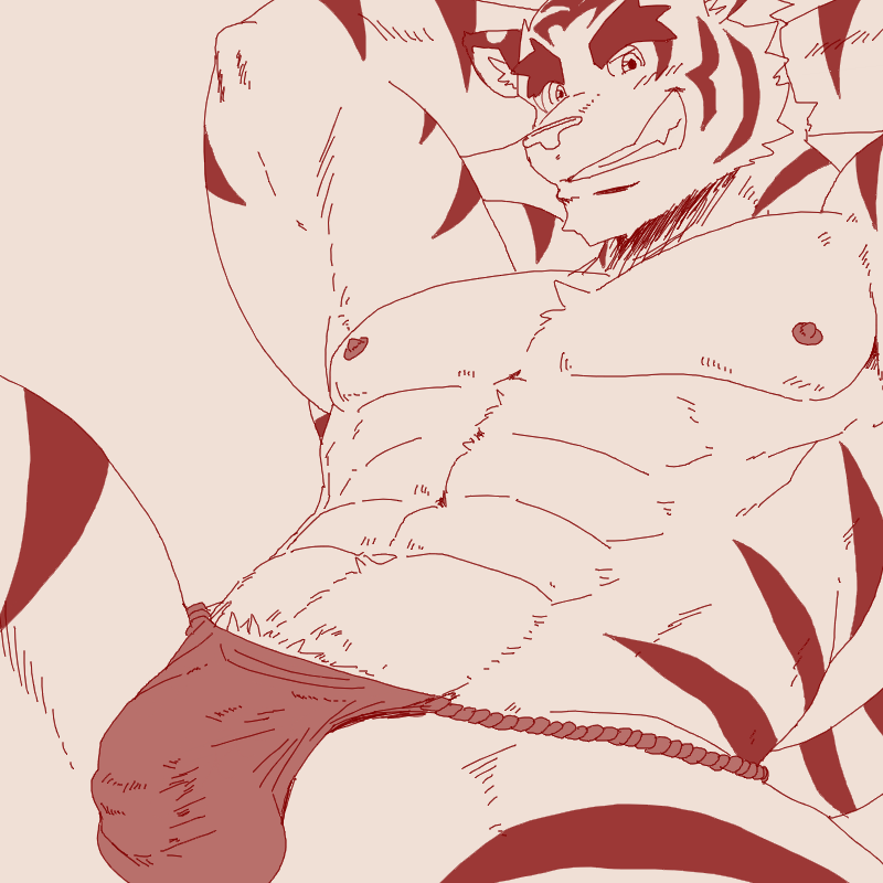 1:1 2023 abs anthro asian_clothing bulge chest_tuft clothed clothing detailed_bulge east_asian_clothing felid fundoshi fundoshi's_day fundoshi_only fur hands_behind_head inner_ear_fluff japanese_clothing looking_at_viewer male mammal morenatsu navel open_mouth open_smile pantherine pecs pubes restricted_palette run_aki sharp_teeth smile solo striped_body striped_fur stripes teeth tiger torahiko_(morenatsu) tuft underwear underwear_only