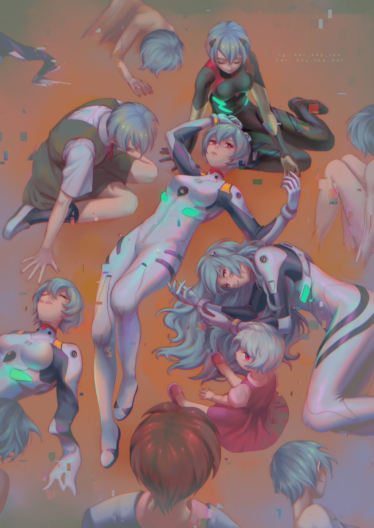 6+girls aged_down amputee arm_support ayanami_rei black_bodysuit blue_hair bodysuit breasts brown_hair child closed_eyes collared_shirt commentary completely_nude copyright_request corpse digital_dissolve dress english_commentary facing_down female_child from_above glowing highres ikari_yui interface_headset kay_tee_kat knees_up leaning_to_the_side long_hair looking_at_viewer lying multiple_girls neon_genesis_evangelion nude on_back on_side out_of_frame partially_submerged pinafore_dress pink_dress pink_footwear plugsuit red_eyes red_hair school_uniform shirt shoes short_hair sitting sleeveless sleeveless_dress spoilers test_plugsuit tokyo-3_middle_school_uniform twitter_username wariza white_bodysuit white_shirt