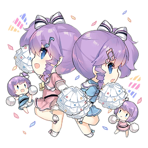 4girls :&gt; arm_up artist_request back-to-back blue_eyes blue_ribbon blue_shirt blue_skirt blush blush_stickers cheerleader chibi closed_mouth confetti crossover djmax fairy_(girls'_frontline) footwear_ribbon full_body girls'_frontline hair_ornament hair_ribbon looking_at_viewer multiple_girls musical_note musical_note_hair_ornament nina_klatt official_art open_mouth pink_ribbon pink_shirt pink_skirt pom_pom_(cheerleading) profile purple_hair ribbon sailor_collar school_uniform sehra_klatt serafuku shirt short_hair siblings side_ponytail simple_background sisters skirt smile standing standing_on_one_leg striped striped_ribbon third-party_source transparent_background twins white_footwear white_pom_poms white_ribbon white_sailor_collar |_|