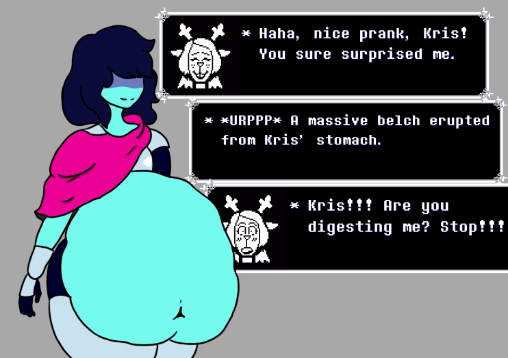 abdominal_bulge ambiguous_gender anthro armor belly big_belly bloated blue_body blue_hair clothing colored deer deltarune dialogue digestion digital_drawing_(artwork) digital_media_(artwork) duo english_text expansion female forced hair human imminent_death imminent_vore kris_(deltarune) mammal navel neutral_expression noelle_holiday panicking predator/prey satisfied scarf sequence simple_background smile smokeynsfw_(artist) soft_vore sound_effects speech_bubble text thick_thighs third_person_dialogue undertale_(series) unwilling_vore vore