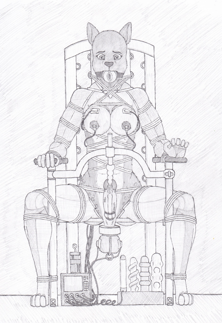 anthro ball_stretcher balls bdsm big_balls big_penis bondage bondage_furniture bound breast_torture breasts chair cock_and_ball_torture cybernetics cyborg electrostimulation erection felid feline fur furniture genital_torture genitals gynomorph herm hi_res humanoid_genitalia humanoid_penis intersex looking_at_viewer machine mammal masturbation maya_(tau_maxim) nipple_torture nipples nude on_chair pantherine penetration penile penis pussy_gag sansha simple_background sitting sitting_on_chair solo submissive torture urethral urethral_bulge urethral_masturbation urethral_penetration