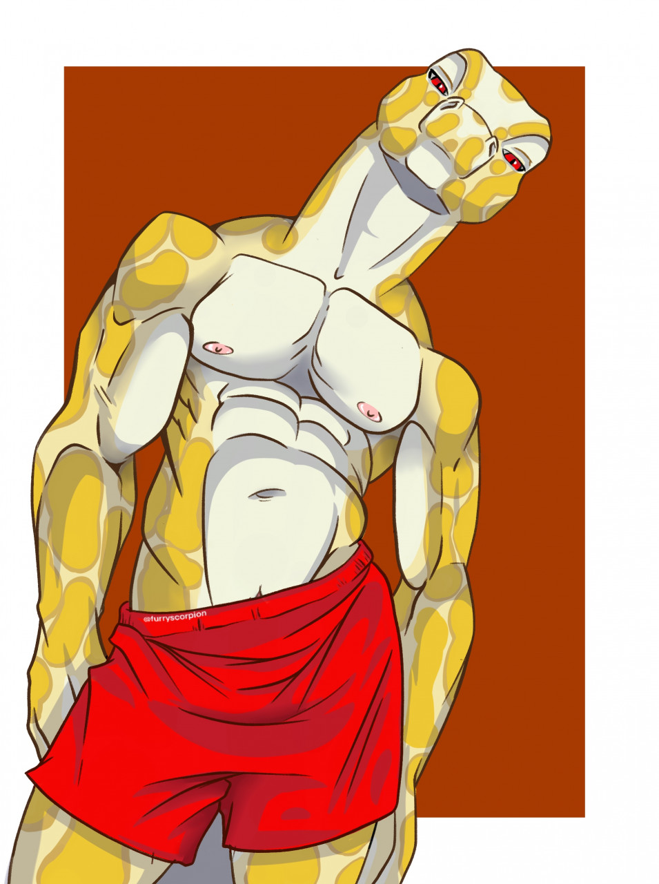 abs animal_humanoid anthro boa_(snake) boa_constrictor boinae bottomwear clothing hi_res humanoid male muscular nipples reptile reptile_humanoid scalie scalie_humanoid shorts snake snake_humanoid solo yellow_body