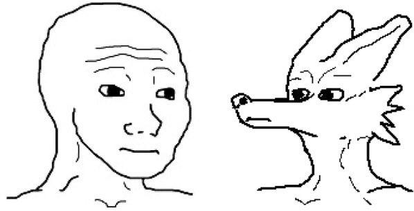 ambiguous_gender anthro black_and_white canid duo human mammal meme monochrome ms neutral_expression paint shitpost staring_into_eyes voxdafox wojak