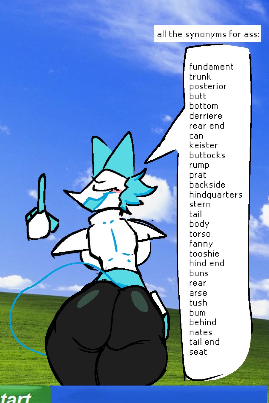 anthro back_boob big_breasts big_butt black_body blue_body blush breasts breasts_from_behind butt darkner deltarune detachable_arms detached_hand dialogue eyelashes eyes_closed felid female hand_on_hip hi_res huge_butt machine mammal nanodude78 open_mouth raised_finger rear_view robot shoulder_pads small_waist solo speech_bubble tasque_manager text undertale_(series) white_body
