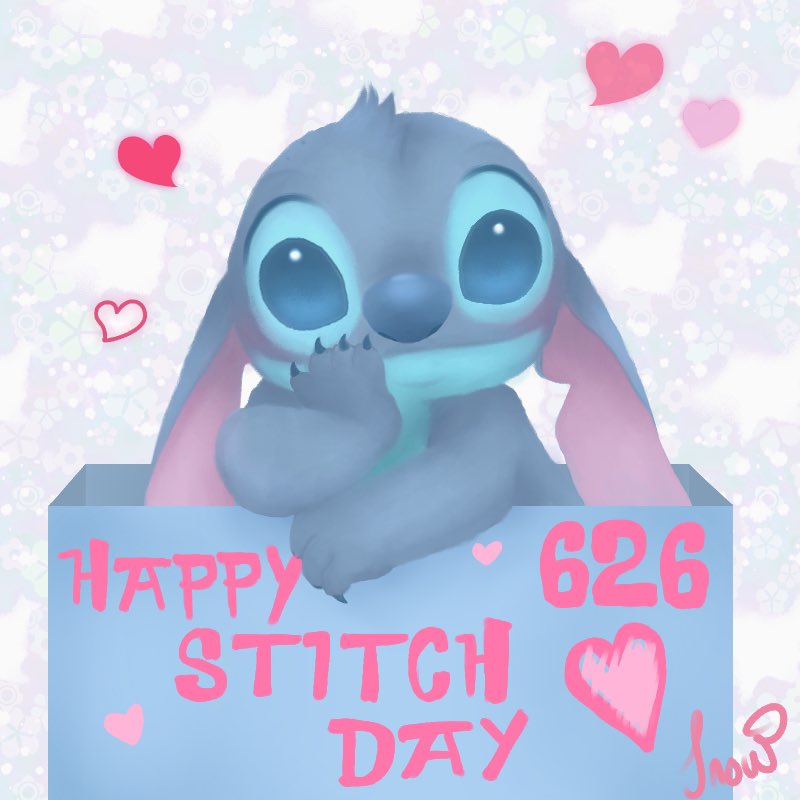 &lt;3 1:1 2023 4_fingers alien blue_body blue_claws blue_eyes blue_fur blue_nose blush claws disney ears_down english_text experiment_(lilo_and_stitch) finger_claws fingers fur hand_on_face head_tuft lilo_and_stitch looking_at_viewer notched_ear pattern_background pivoted_ears signature simple_background smile snow_e._owl solo stitch_(lilo_and_stitch) text tuft