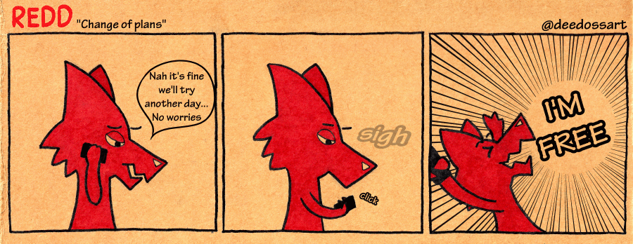 ambiguous_gender animated animated_comic anthro canid canine canis cardboard comic comic_panel deedoss dialogue disappointed excited fox happy humor introvert mammal onomatopoeia phone phone_call redd_(deedoss) sad short_playtime sigh simple simple_background simple_coloring simple_eyes simple_face solo sound_effects speech_bubble talking_to_another text traditional_media_(artwork) wolf