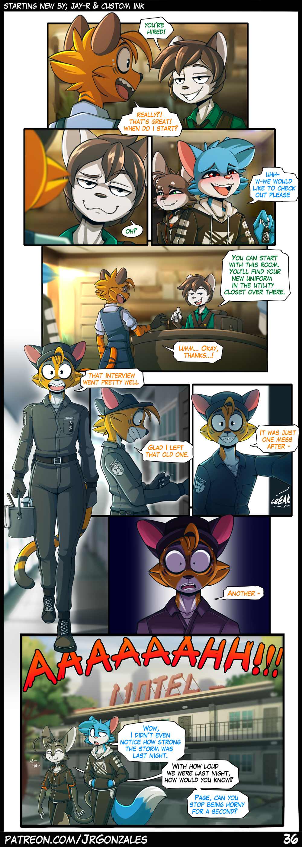 9_panel_comic absurd_res anthro blue_body blue_fur brown_body brown_fur canid canine clothing dialogue domestic_cat english_text fangs felid feline felis fox fur grey_body grey_fur grin group half-closed_eyes hi_res hoodie humor hybrid jay-r jay-r_(character) male mammal multicolored_body multicolored_fur narrowed_eyes open_mouth open_smile orange_body orange_fur page_(jay-r) smile speech_bubble teeth text topwear two_tone_body two_tone_fur white_body white_fur wide_eyed