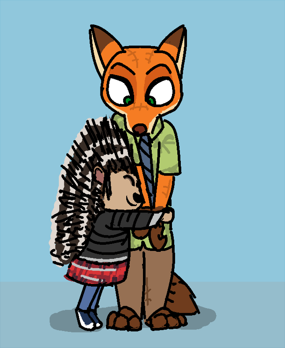 ash_(sing) canid canine disney disney_parks disneyland duo embrace female fox hug illumination_entertainment male male/female mammal mascot_costume nick_wilde porcupine rodent sing_(movie) spookitty zootopia