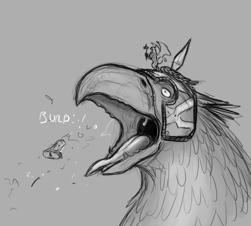 after_vore ambiguous_gender armor avian burping burping_up_object feral feral_pred gryphon headgear helmet monochrome mythological_avian mythology sketch solo thatgryphonguy uvula vore warhammer_(franchise) warhammer_fantasy