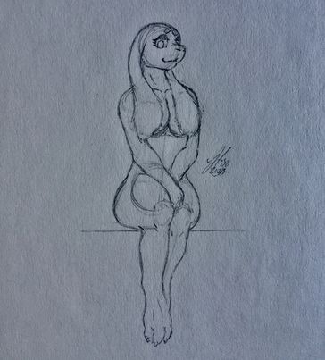 3_toes anthro censored feet female female/female hogg01 lagomorph legs_together leporid low_res mammal nude rabbit sitting solo suggestive suggestive_look toes traditional_media_(artwork)