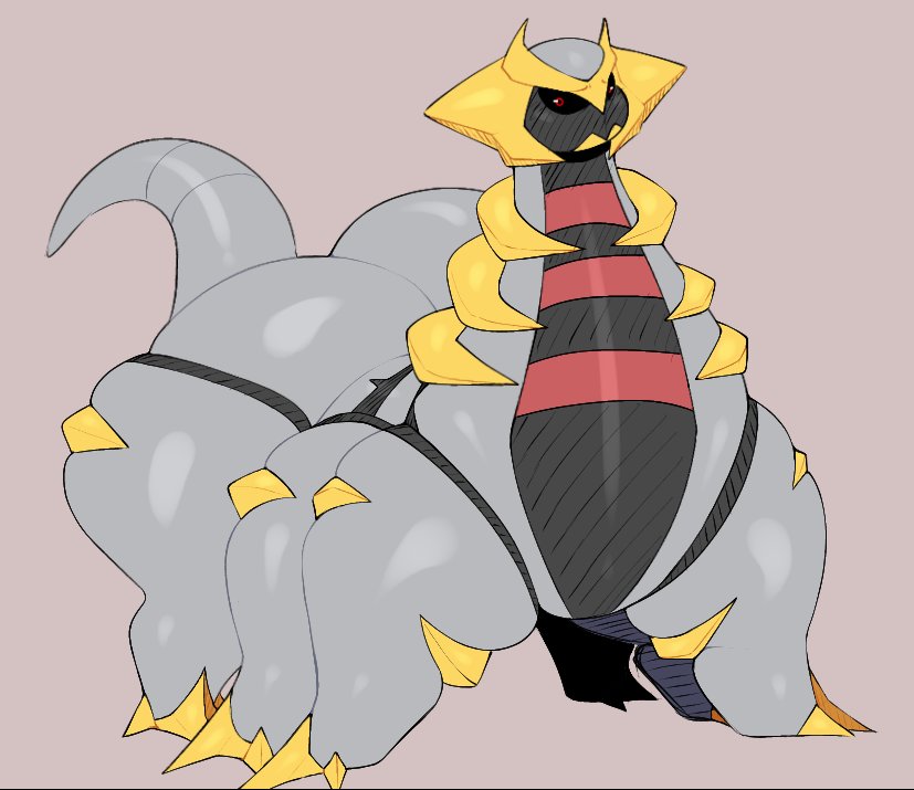 2023 altered_forme_giratina ambiguous_gender big_butt black_body black_sclera blush blush_lines butt digital_media_(artwork) embarrassed feral generation_4_pokemon giratina grey_body grey_tail hexapod huge_butt kaizocns legendary_pokemon multicolored_body nintendo nude pokemon pokemon_(species) red_body red_eyes solo thick_thighs three-quarter_view yellow_body