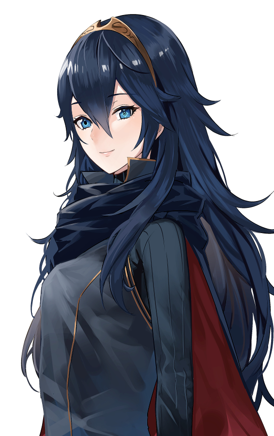 1girl ameno_(a_meno0) blue_cape blue_eyes blue_hair blue_sweater cape closed_mouth fire_emblem fire_emblem_awakening hair_between_eyes lips long_hair long_sleeves looking_at_viewer lucina_(fire_emblem) pink_lips red_cape ribbed_sweater simple_background smile solo sweater tiara turtleneck turtleneck_sweater two-tone_cape white_background