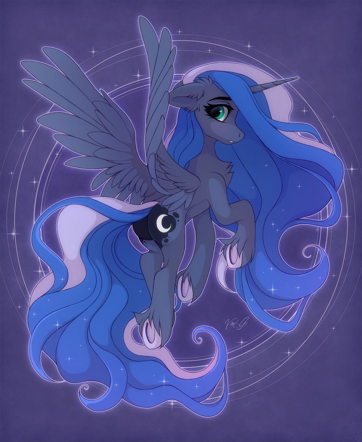 2022 blue_body blue_eyes blue_feathers blue_fur blue_hair blue_mane blue_tail chest_tuft digital_media_(artwork) ear_tuft equid equine ethereal_hair ethereal_mane ethereal_tail eyebrows eyelashes feathered_wings feathers female feral friendship_is_magic fur hair hasbro hi_res hooves horn leg_tuft long_hair long_horn long_tail mammal mane my_little_pony princess_luna_(mlp) pseudo_hair pseudo_mane solo tail tuft underhoof vird-gi winged_unicorn wings