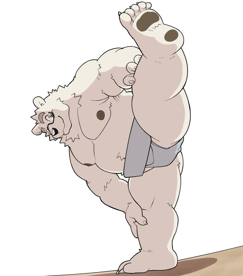 2023 anthro asian_clothing bear belly big_belly clothing east_asian_clothing eyewear feet glasses japanese_clothing kemono male mammal mawashi meg_hoi moobs nipples overweight overweight_male polar_bear solo sumo sumo_wrestler ursine white_body