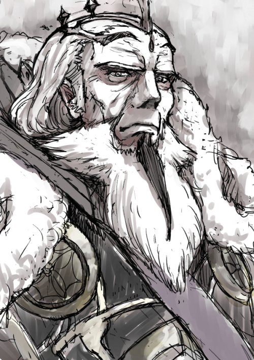 1boy beard crown facial_hair fire_emblem fire_emblem_fates fur_trim garon_(fire_emblem) king momoge_huto old old_man portrait solo two-tone_beard white_hair