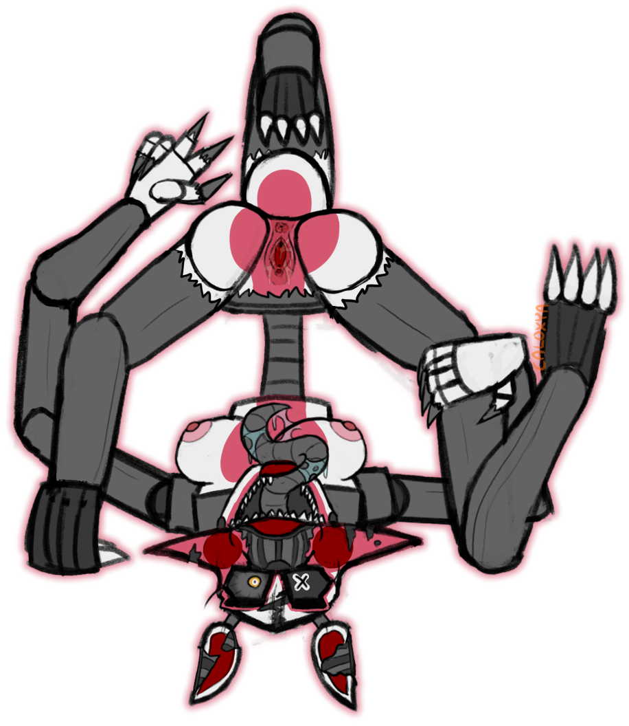 3_feet 3_legs alpha_channel animatronic anthro anus bodily_fluids breasts butt caloxya canid canine endoskeleton female five_nights_at_freddy's five_nights_at_freddy's_4 fox genital_fluids genitals long_tongue looking_at_viewer machine mammal multi_leg multi_limb nightmare_mangle_(fnaf) presenting presenting_pussy pussy pussy_juice robot saliva saliva_string scottgames solo tongue upside_down