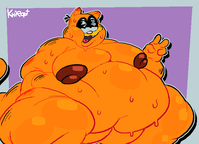 alternate_version_at_source anthro anthrofied areola belly belly_overhang belly_rolls big_belly bodily_fluids brown_areola cel_shading chubby_cheeks colored dark_eyelids deep_navel domestic_cat double_chin fat_rolls felid feline felis fur garfield_(series) garfield_the_cat glistening glistening_body glistening_fur half-closed_eyes huge_thighs khiropt love_handles male mammal moobs morbidly_obese morbidly_obese_male narrowed_eyes navel nipples obese obese_male open_mouth open_smile orange_body orange_fur outline overweight overweight_male shaded simple_background smile solo sweat tail thick_arms thick_thighs watermark white_outline