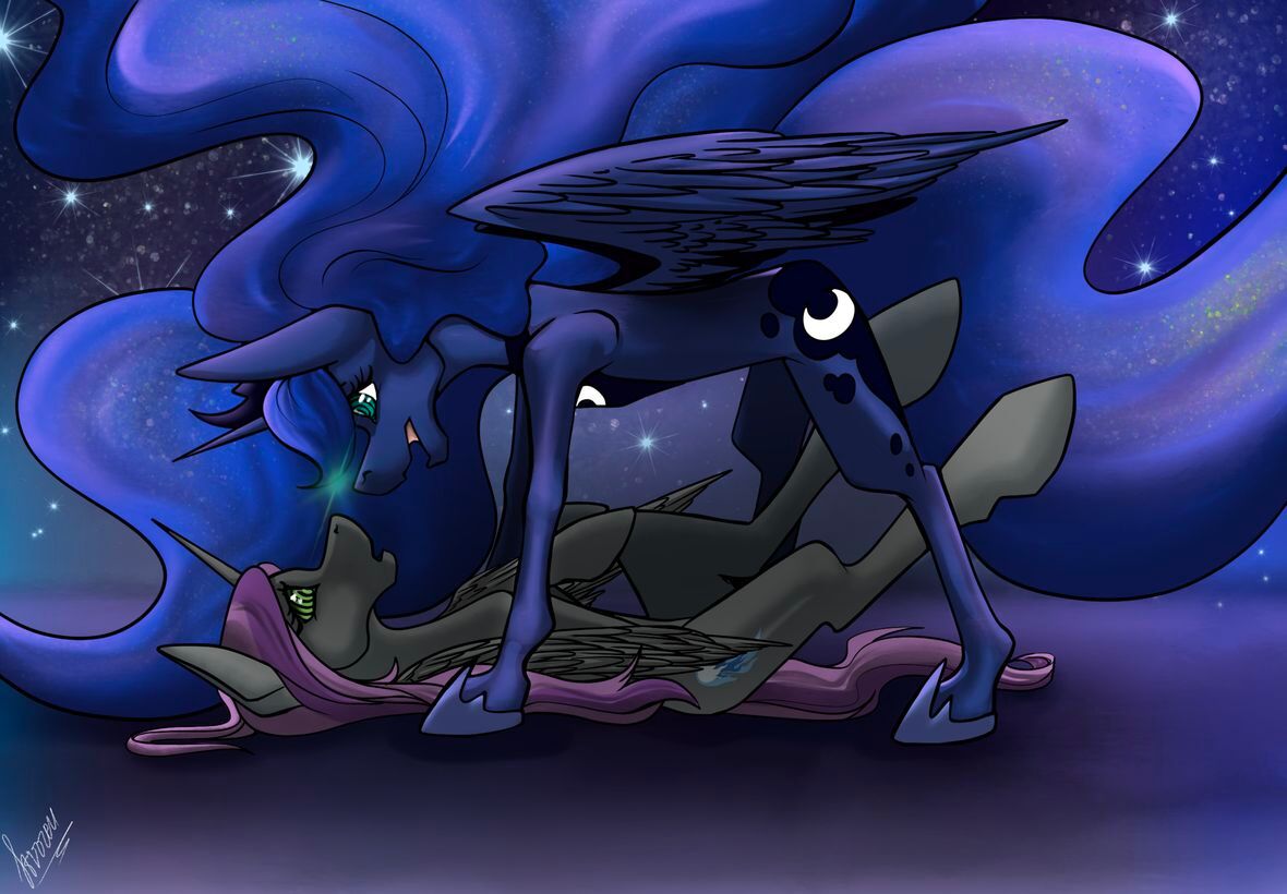 duo equid equine female feral flowing_hair flowing_mane friendship_is_magic hair hasbro horn hypnosis mammal mind_control my_little_pony pinned pinned_to_floor princess_luna_(mlp) stirren winged_unicorn wings