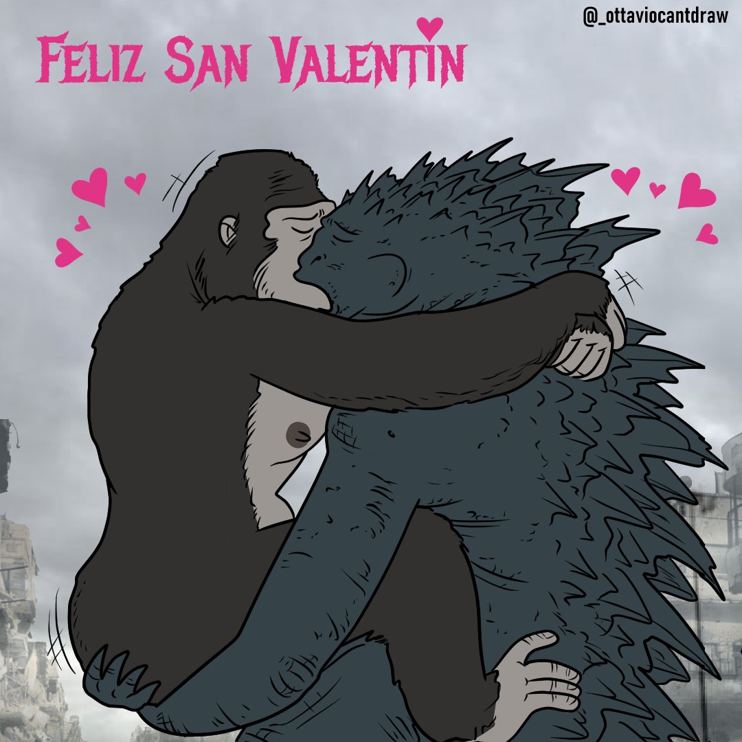 &lt;3 1:1 ape duo eyes_closed french_kissing godzilla godzilla_(series) gorilla haplorhine humor king_kong kissing lifting_partner male male/male mammal nipples ottaviocantdraw pecs primate reptile scales scalie spanish_text text toho