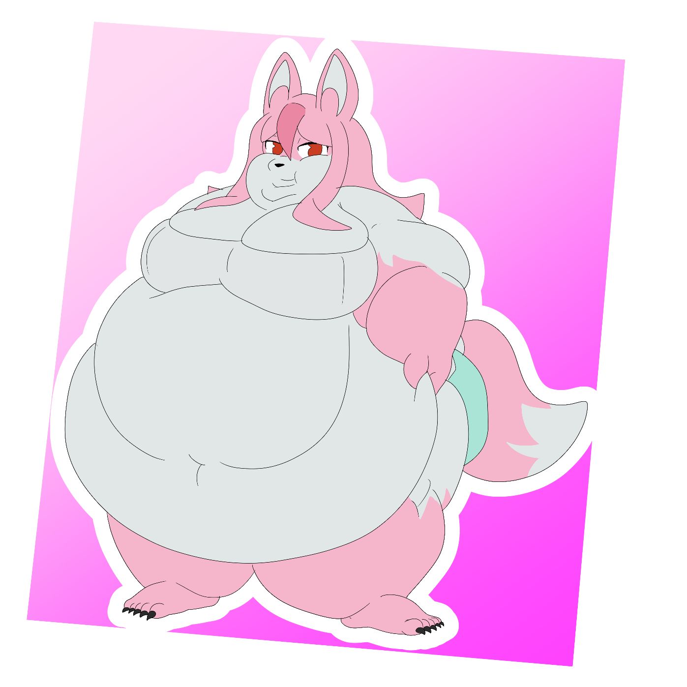 2023 anthro belly_grab belly_overhang big_breasts bikini brand_new_animal breasts canid canine clothing digital_media_(artwork) female fox fur hair hi_res mammal multicolored_body multicolored_fur nails nazuna_hiwatashi obese obese_anthro obese_female overweight overweight_anthro overweight_female paceplusle sharp_nails simple_background smile solo studio_trigger swimwear thick_thighs two_tone_body two_tone_fur