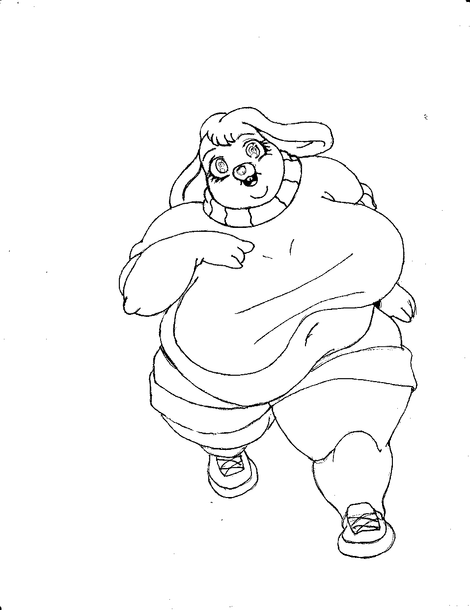 2014 anthro belly big_belly big_breasts black_and_white bottomwear breasts buckteeth clothing danellz deep_navel female footwear hi_res huge_breasts jogging lagomorph leporid mammal monochrome navel obese obese_anthro obese_female open_mouth overweight overweight_anthro overweight_female rabbit shirt shoes shorts sketch sneakers solo teeth topwear