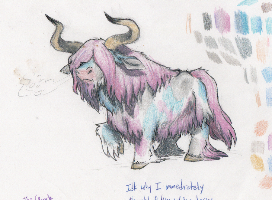 2022 blue_body blue_fur breath_cloud color_swatch colored_pencil_(artwork) federalchemical1728 feral fetlocks fluffalo fluffy_pony fluffy_pony_(species) fur hooves long_fur male mammal mane pink_body pink_fur pink_mane pink_tail shaggy_fur simple_background solo standing tail tan_hooves tan_horns traditional_media_(artwork) unguligrade white_background white_body white_fur