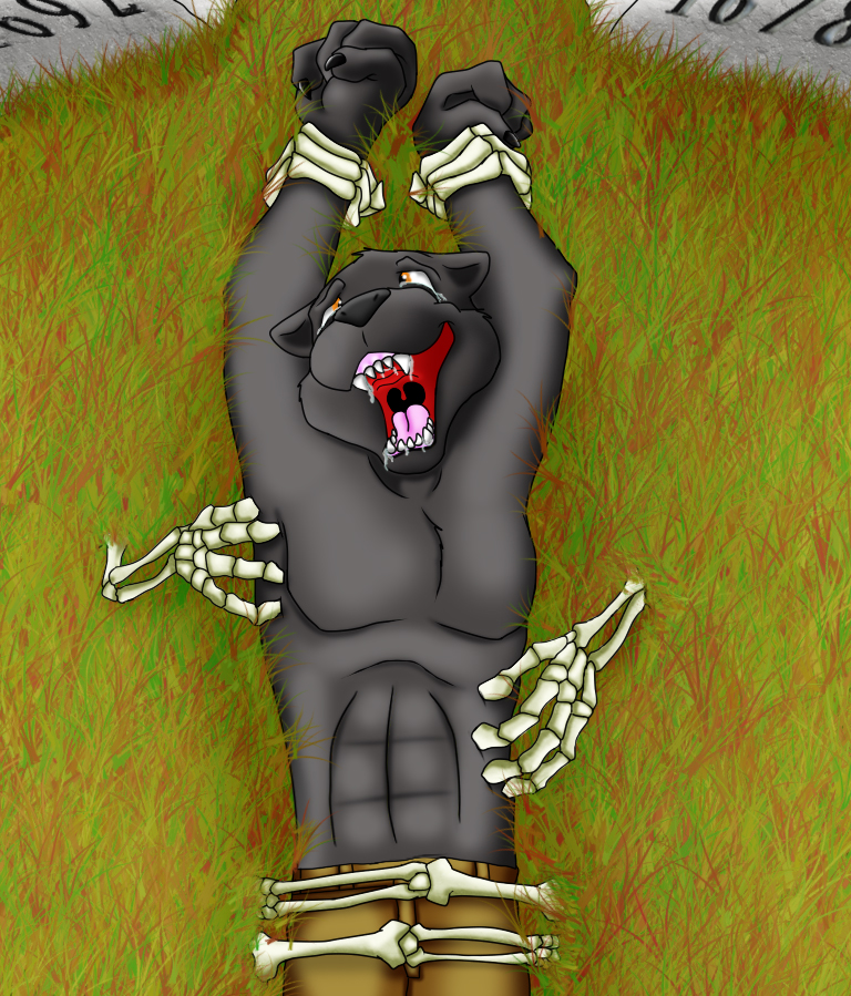 4_fingers abs animated_skeleton anthro bdsm black_body black_claws black_fur black_nose bodily_fluids bondage bone bone_bondage bottomwear bound brown_bottomwear brown_clothing brown_pants cemetery claws clothed clothing felid finger_claws fingers fist fur grass group half-length_portrait looking_up lying lying_on_ground male mammal open_mouth orange_eyes pantherine pants pants_only pecs phalanges plant portrait prick_ears raised_arms sharp_teeth skeleton solo_focus tears teeth tickle_fetish tickle_torture tickling tickling_armpits tickling_sides tombstone topless topless_anthro topless_male undead uvula waist_grab wrists_tied wuffeet