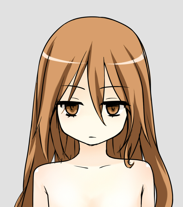 1girl brown_eyes brown_hair closed_mouth commentary_request empty_eyes expressionless grey_background hair_between_eyes i.u.y long_hair looking_at_viewer misaka_imouto no_nose nude simple_background solo straight-on toaru_kagaku_no_railgun toaru_kagaku_no_railgun_s toaru_majutsu_no_index upper_body