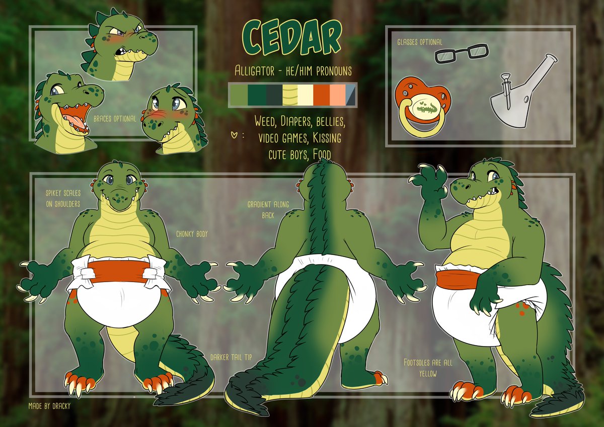 alligator alligatorid angry anthro belly bong cedar_(pampergaytor) chubby_belly chubby_male clawed_fingers claws clothed clothing crocodilian diaper diaper_only drackypoof drugs eyewear glasses green_body green_eyes green_scales male model_sheet overweight overweight_male pacifier reptile scales scalie slightly_chubby smile solo toe_claws topless wearing_diaper