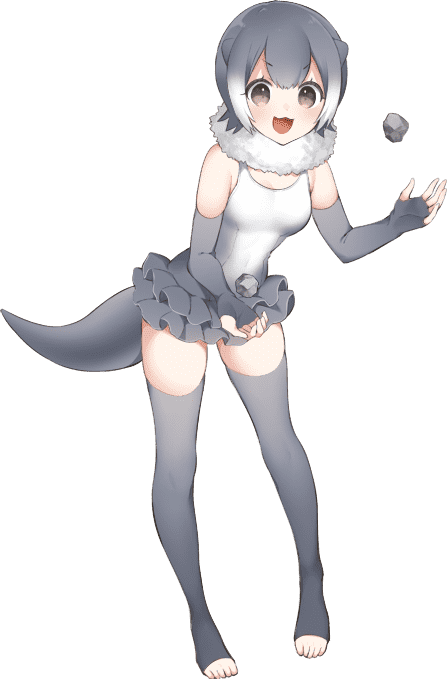 1girl bare_shoulders elbow_gloves fingerless_gloves game_cg gloves grey_eyes grey_hair kemono_friends kemono_friends_kingdom kneehighs leotard looking_at_viewer official_art open_mouth scarf short_hair skirt small-clawed_otter_(kemono_friends) socks solo tachi-e transparent_background