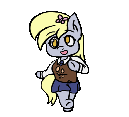 alpha_channel animated anthro blonde_hair bottomwear chibi clothed clothing derpy_hooves_(mlp) digital_media_(artwork) equid equine female female/female friendship_is_magic fur grey_body hair hasbro low_res mammal mio_honda_step mranthony2 my_little_pony necktie open_mouth pegasus semi-anthro short_playtime simple_background skirt solo transparent_background wings yellow_eyes