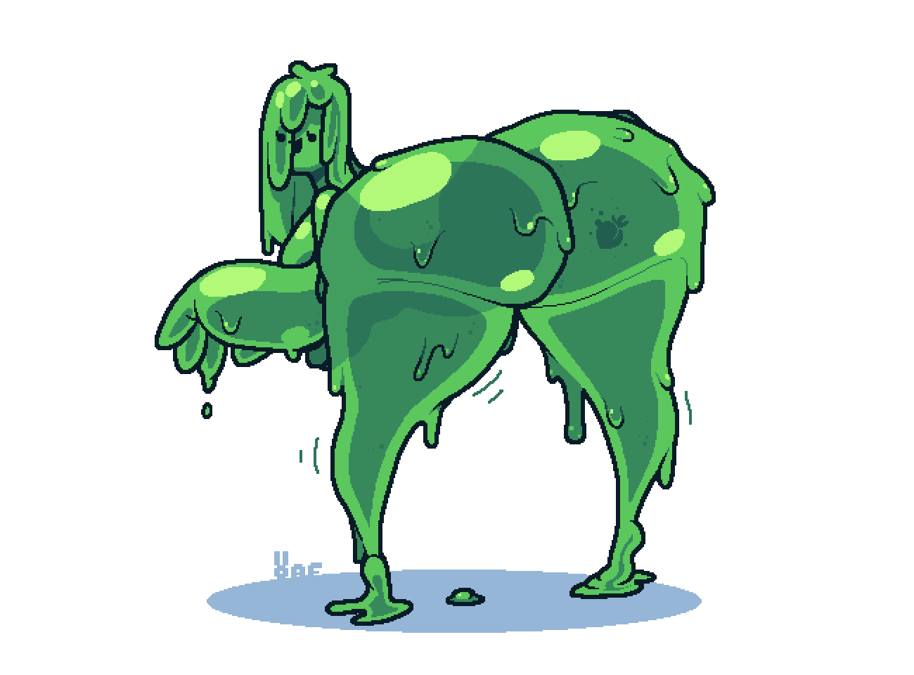 2019 beady_eyes bent_over big_butt biped bottomless bottomless_female bottomless_humanoid breasts butt clothed clothing curvy_figure digital_media_(artwork) dripping eyelashes female glistening glistening_body glistening_skin goo_creature goo_hair goo_humanoid green_body green_hair green_skin hair hair_over_eye heart_(organ) huge_butt humanoid long_hair looking_at_viewer not_furry nsfwoaf one_eye_obstructed organs pixel_(artwork) presenting presenting_hindquarters pseudo_hair shadow signature simple_background slime slime_core smile smiling_at_viewer solo standing thick_thighs translucent translucent_body voluptuous voluptuous_female white_background wide_hips