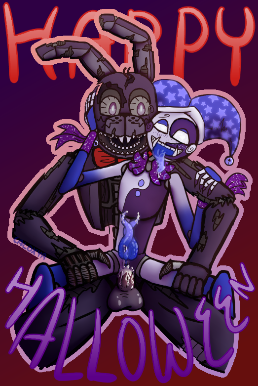 3_penises anal anal_penetration animatronic balls big_balls bodily_fluids caloxya claws clothing cum cum_in_ass cum_inside daycare_attendant_(fnaf) drooling duo exposed_endoskeleton fangs five_nights_at_freddy's five_nights_at_freddy's:_security_breach five_nights_at_freddy's_4 fool's_hat genital_fluids genitals glowing glowing_genitalia glowing_penis glowing_tongue gradient_background gradient_penis half-closed_eyes happy_halloween hat headgear headwear humanoid intersex intersex/male jester lagomorph leporid looking_at_another machine male maleherm mammal moon_(fnaf) multi_genitalia multi_penis narrowed_eyes nightmare_bonnie_(fnaf) on_lap penetration penis penis_tentacles pussy rabbit robot saliva scottgames sharp_claws sharp_teeth simple_background size_difference steel_wool_studios teeth tentacles text tongue tongue_out tusks withered